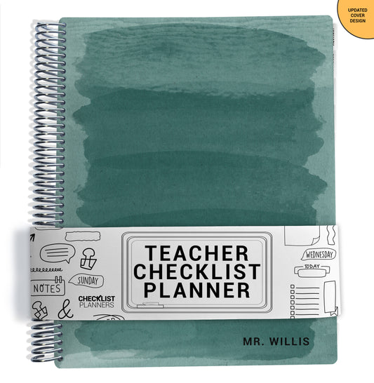 blue green watercolor pattern on planner Notebook with spiral binding