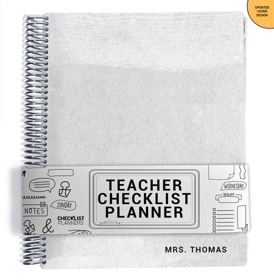 gray kraft pattern on planner Notebook with spiral binding on a white background