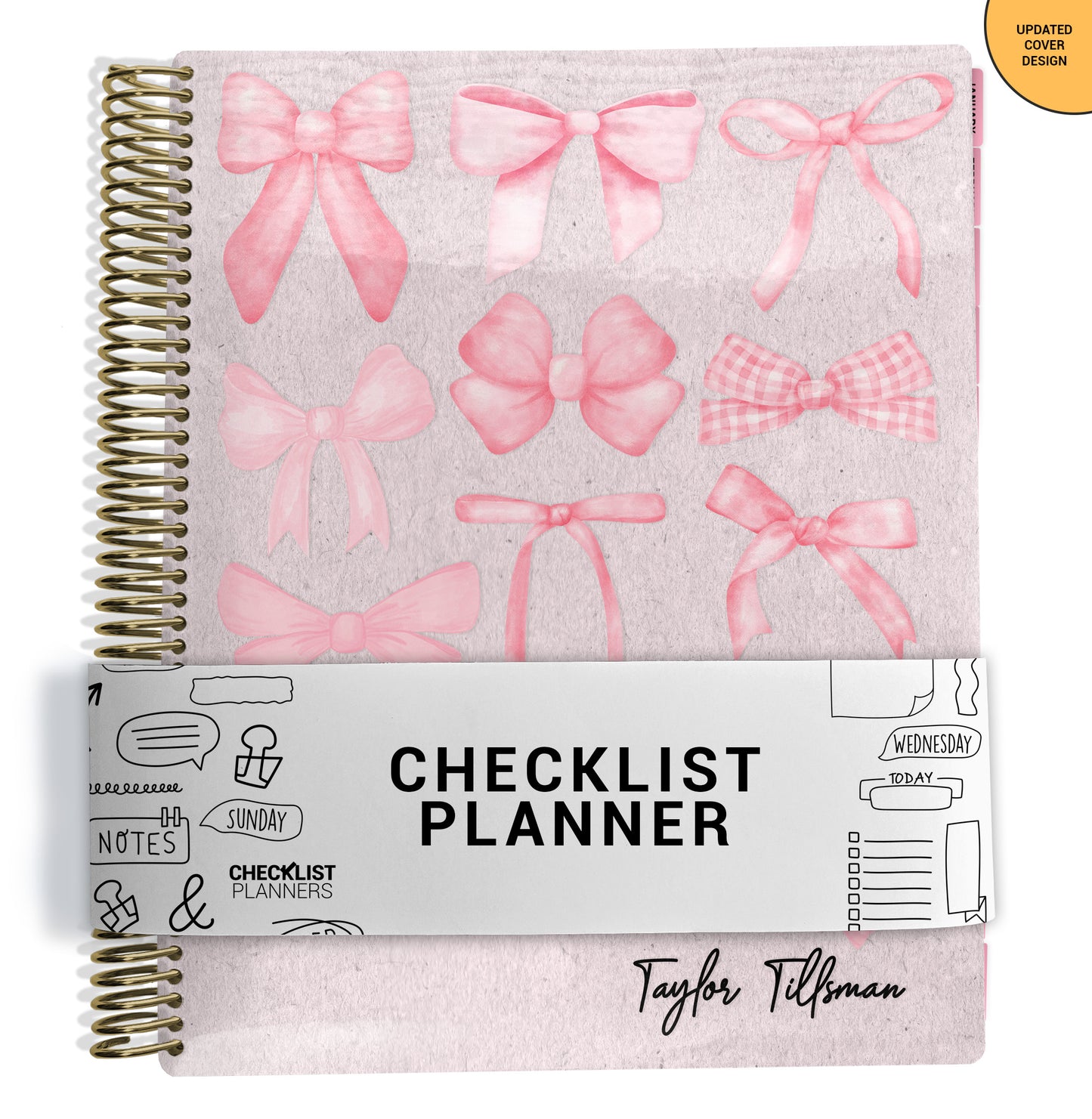 planner Notebook with different pink bows on pink background design