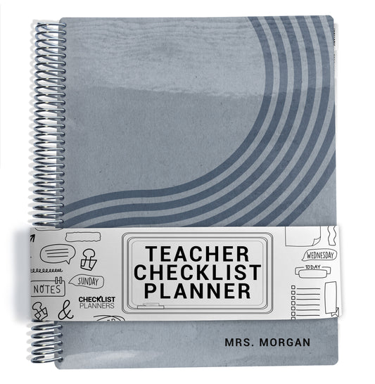 blue wavy lines pattern on planner Notebook with spiral binding