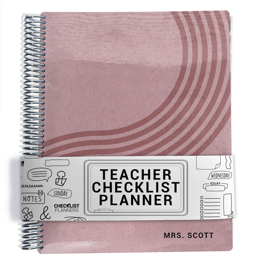 mauve pink wavy lines pattern on planner Notebook with spiral binding