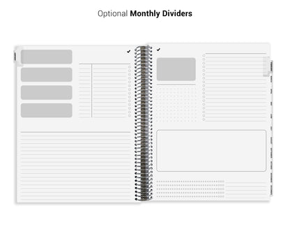 The image is a page from a notebook or planner with various sections and spaces for writing and organizing information.