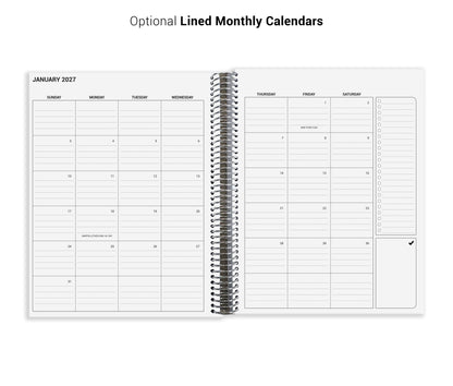 The image is a spiral-bound notebook with a calendar page for January 27, displaying a structured layout with days of the week and dates.