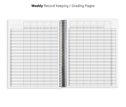 The image is a spiral-bound notebook with a blank page at the top, designed for record keeping andgrading.