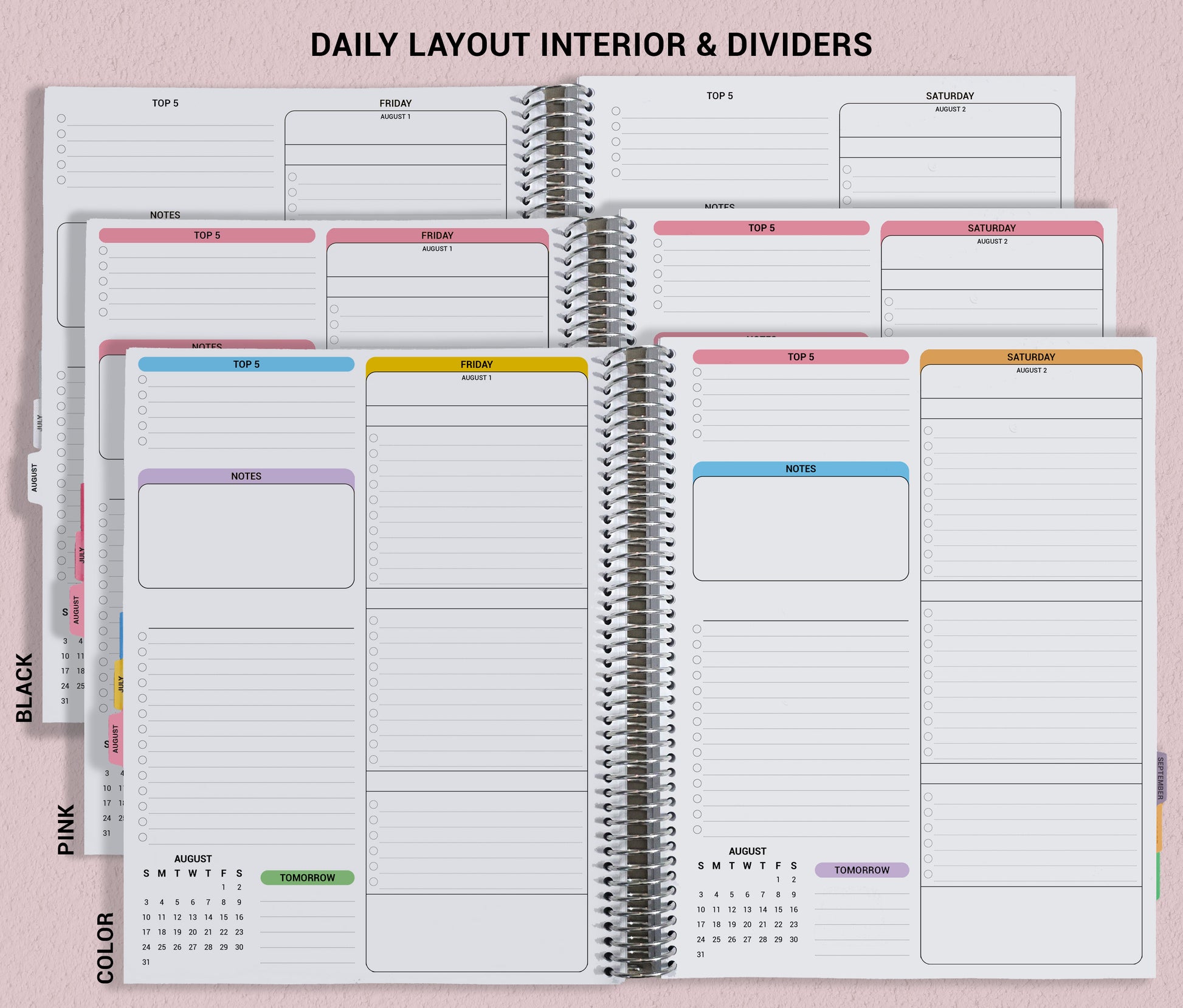 the daily planner is open on a pink background