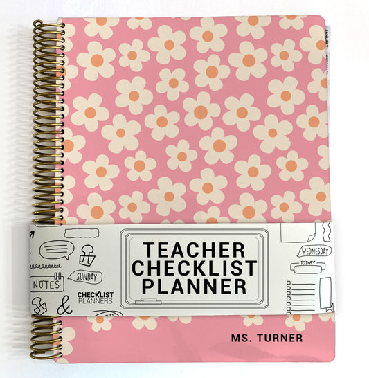 Teacher Checklist Planner - Retro Pink Flowers