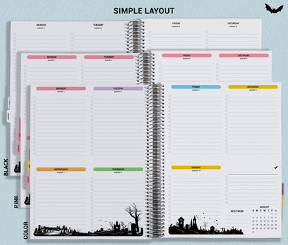 a spiral bound planner with the words simple layout on it