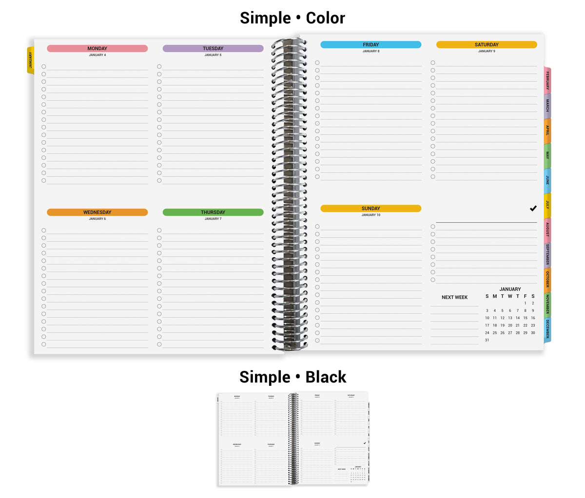 a spiral bound planner is shown with the same color