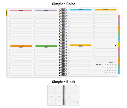 a spiral bound planner is shown with the same color