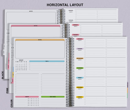 three spiral bound planner pages with horizontal lines