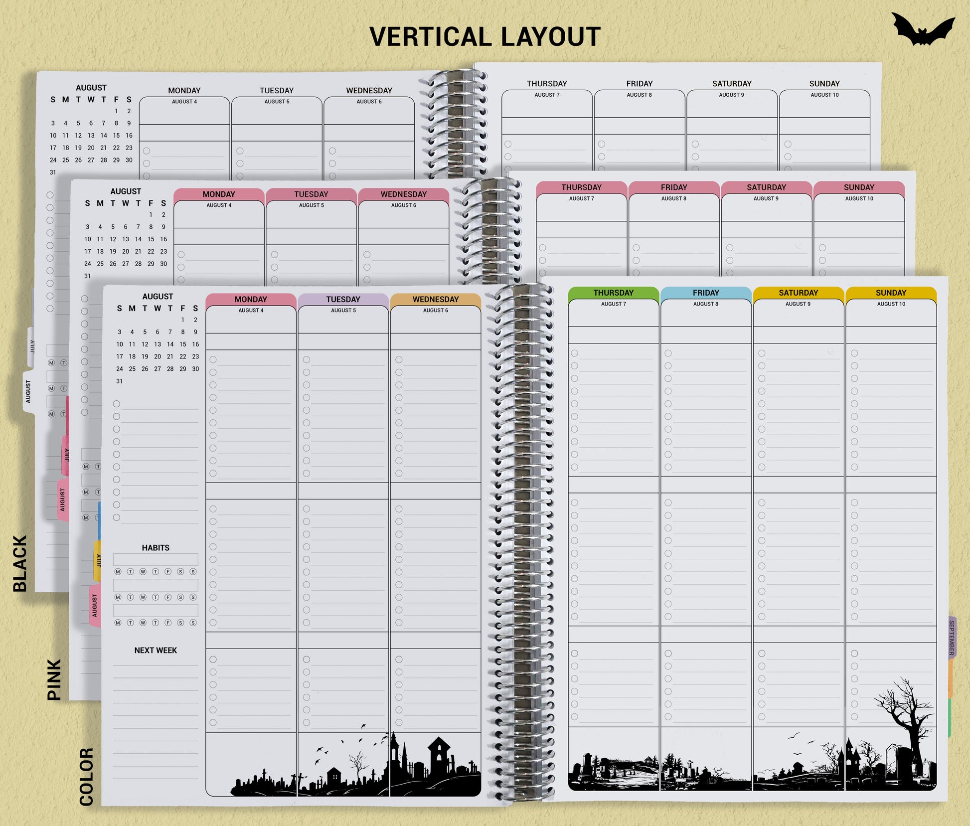 a spiral bound planner with a city scene on it