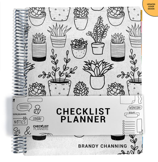 Notebook with succulent pattern on gray background