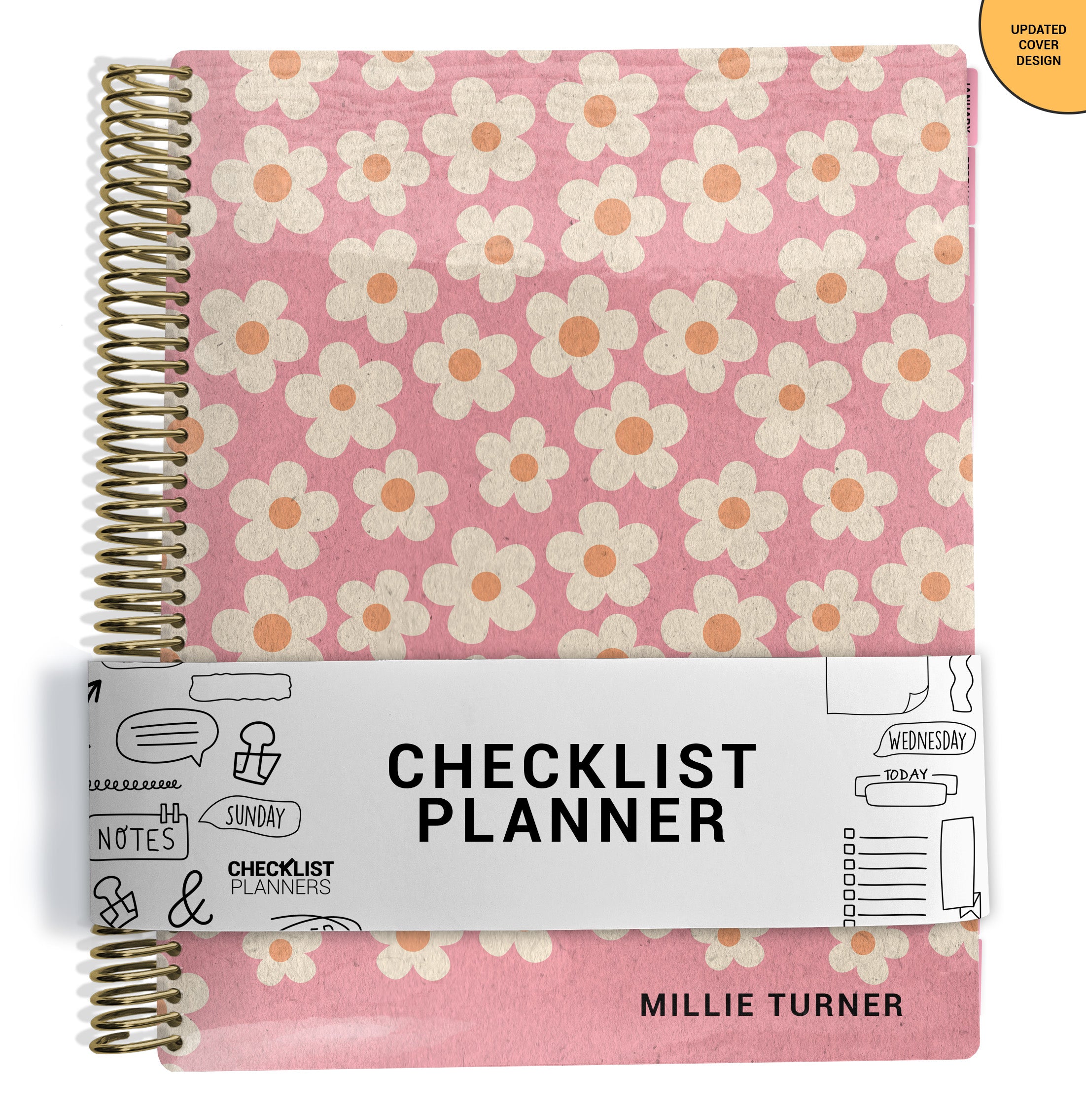 Pink Checklist Ribbon Checklist Planner - Pink Retro Flowers – Checklist Planners