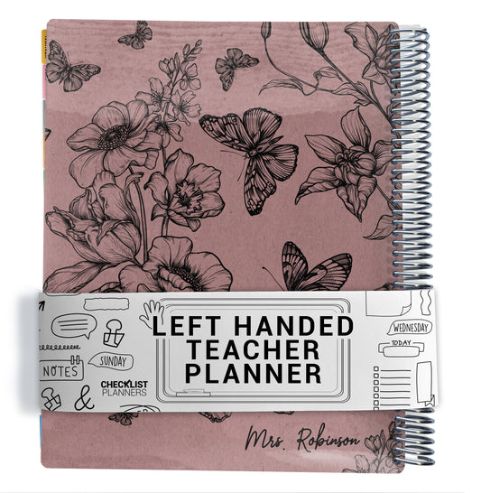Left Hand Teacher Checklist Planner - Butterfly Floral
