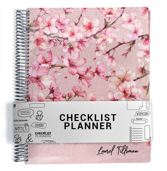 planner Notebook with pink cherry blossom design