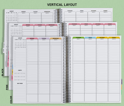 a spiral bound planner with vertical lines and vertical lines