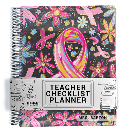 Teacher Checklist Planner - Floral Breast Cancer