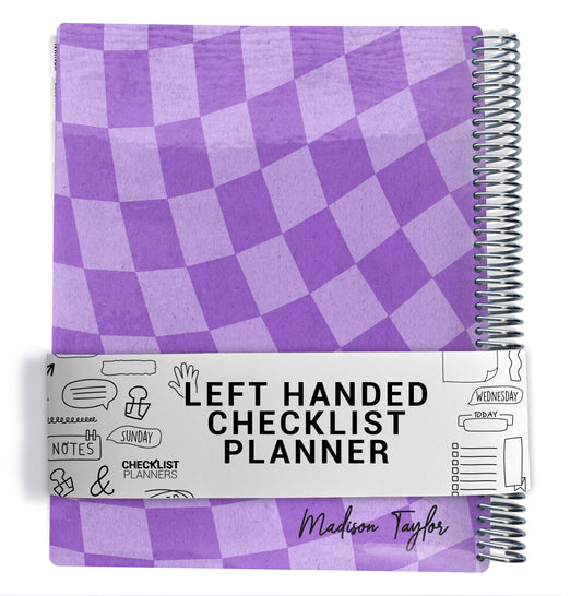 Left Hand Checklist Planner - Purple Wavy Checker